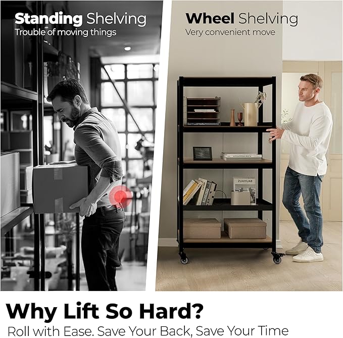 HOMEDANT House 5-Tier Metal Rolling Cart Shelf Rack Casters Heavy Duty - Image 8