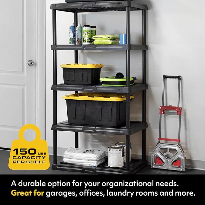 CX 5-Tier Plastic Storage Shelving Unit 2 Pack, Heavy Duty, 150lbs Per Shelf - Image 3