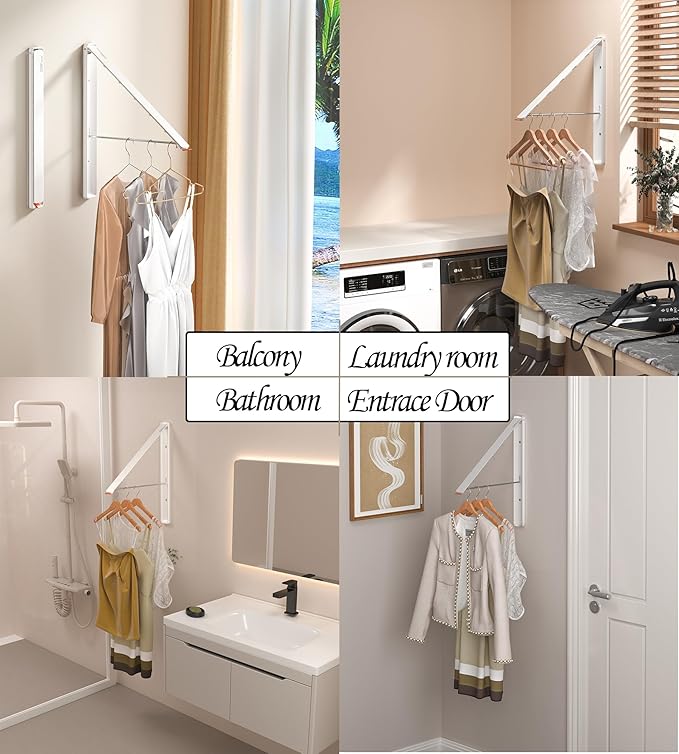 Dr.DJ Clothes Drying Rack Wall Mounted, Retractable & Foldable Clothes Hanger - Image 2