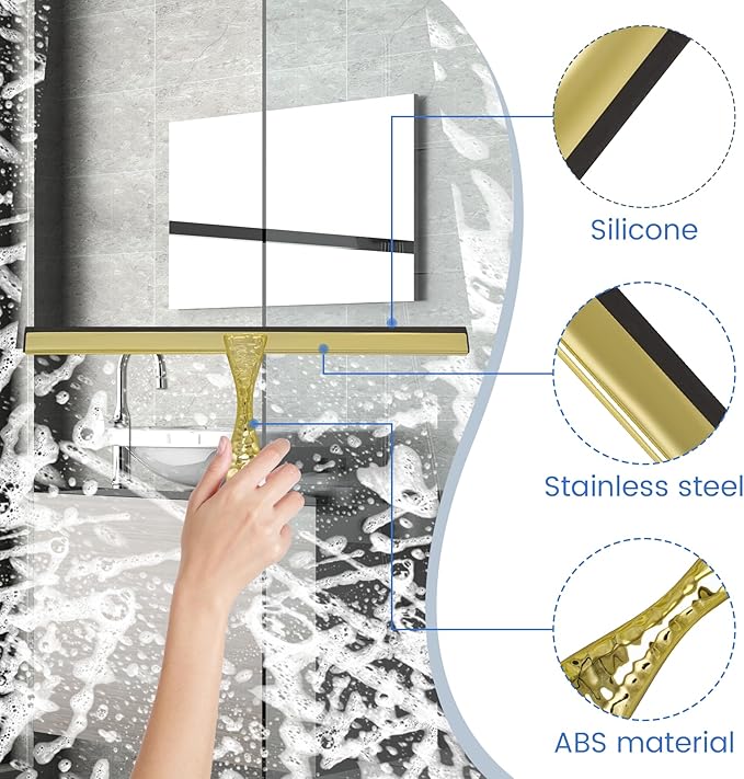 2-Pack Shower Squeegee for Glass Doors, 12 inch Gold Stainless Steel & 5 inch - Image 6