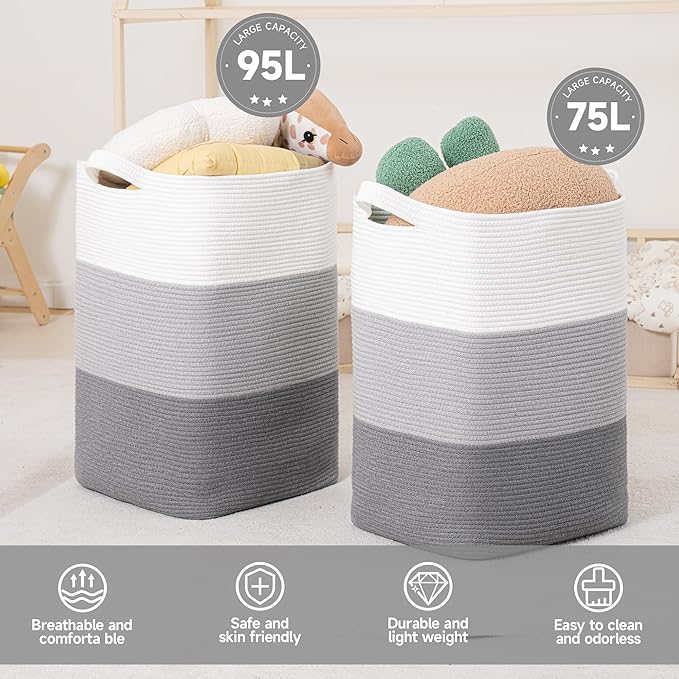 CLHMILY&Z 75L Laundry Basket Rectangular Grey Rope - Image 6