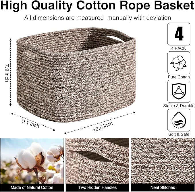 Storage Baskets for Shelves Organizing, Woven Cotton Rope Baskets for Storage - Image 3