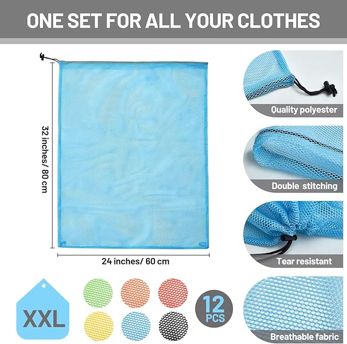Berlune 12 Pcs Large Laundry Bag Colorful Extra Large Mesh Laundry Bag Bulk - Image 2