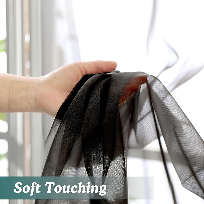 Chyhomenyc Black Sheer Curtain 72 Inches Length 2 Panels, Voile Top Dual Rod - Image 7