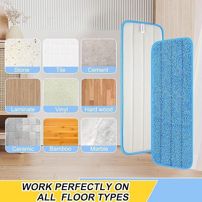 8 Pack 16.5 inch Reusable Mop Pads Microfiber Spray Mop Replacement Heads - Image 4
