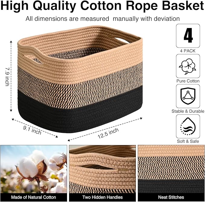 Storage Baskets for Shelves Organizing, Woven Cotton Rope Baskets for Storage - Image 3