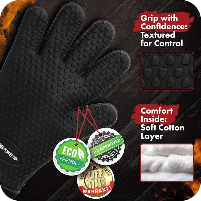 KITCHEN PERFECTION Silicone Smoker Oven Gloves -Extreme Heat Resistant BBQ - Image 4