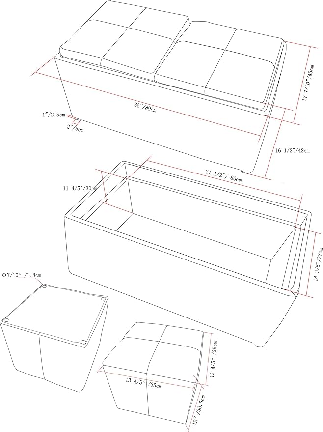 SIMPLIHOME Avalon 35 inch Wide Contemporary Rectangle 5 Pc Storage Ottoman in - Image 2
