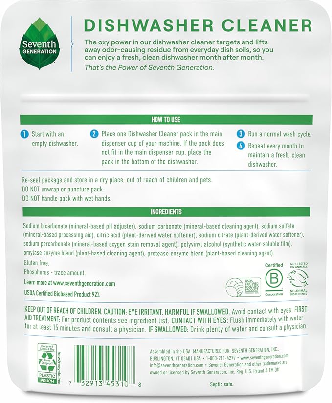 Seventh Generation Dishwasher Cleaning Packs 6 Count Free & Clear Removes - Image 2