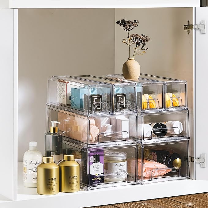 Sorbus Small Wide Clear Storage Drawers – Stackable Storage Drawers - Image 6