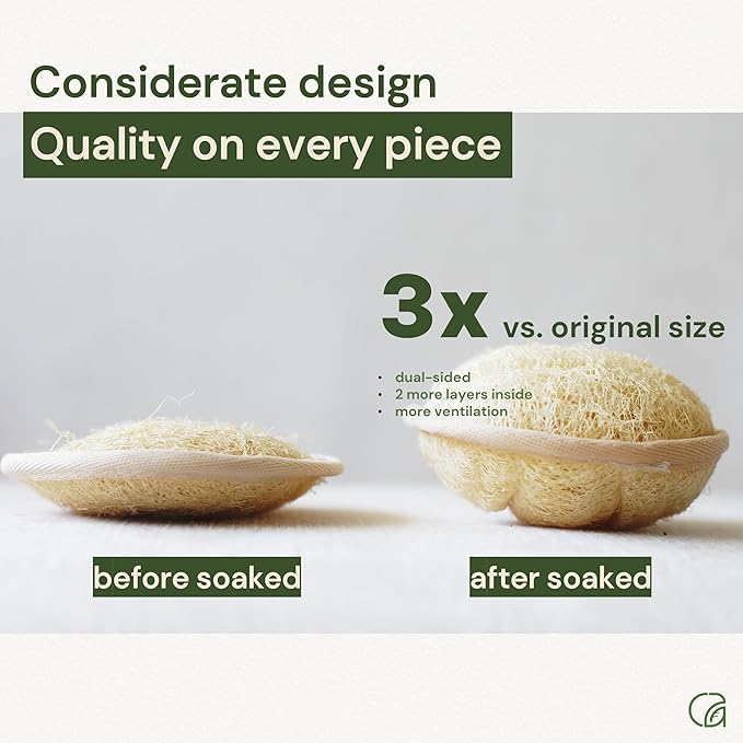 Chill Ah Green Glow All Natural Exfoliator Dual Sided Loofah Bath Sponge Set – - Image 6