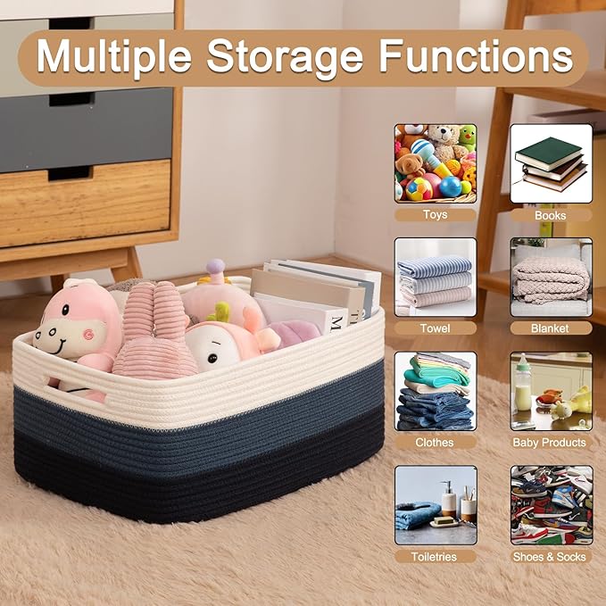 Large Storage Basket for Organizing, Woven Rope Basket for Shelves, Closet - Image 3