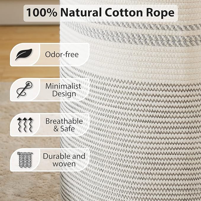 Fiona's magic 58L Woven Rope Laundry Hamper, Tall Boho Laundry Basket Storage - Image 4