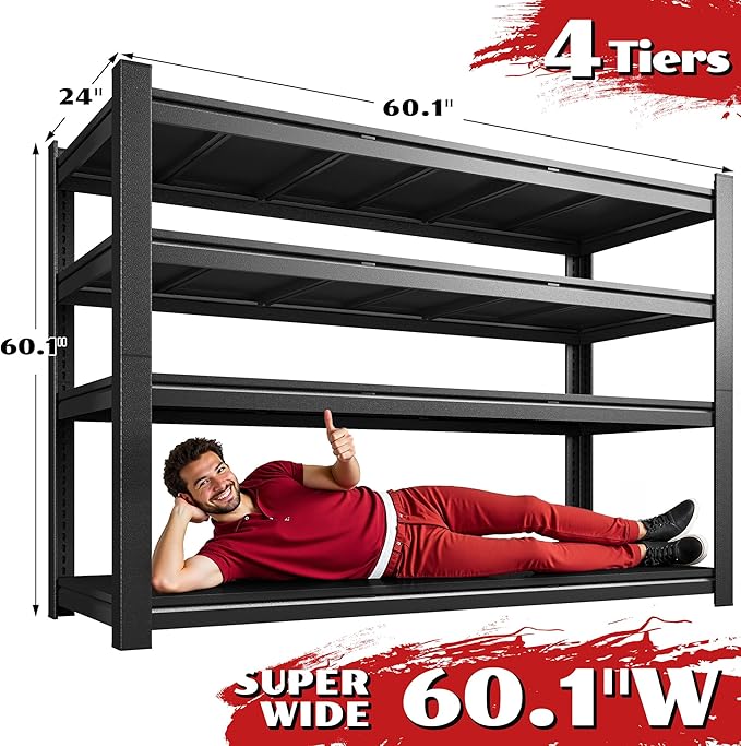 2500LBS Storage Shelves, 60.1" W Garage Shelving Heavy Duty, Adjustable Metal - Image 2