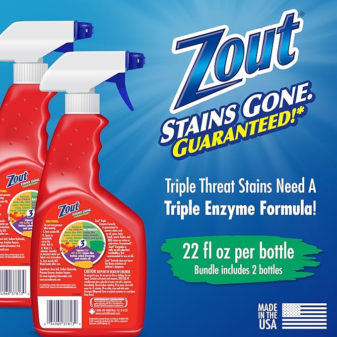 Zout Laundry Stain Remover Spray, Triple Enzyme Formula, 22 Ounce Bottles - Image 2