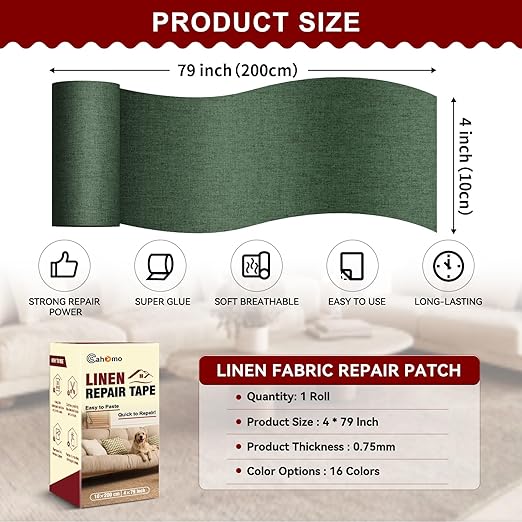 Linen Repair Tape 4x79 inch, Self Adhesive Fabric Patches, Linen Patch Tape Kit - Image 2
