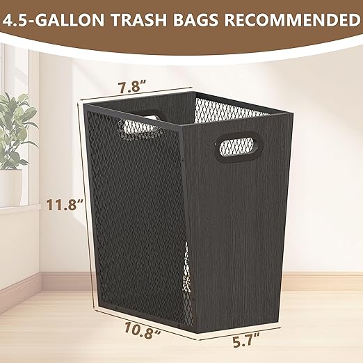 Piskyet Black Office Trash Can for Near Desk, 4.5 Gallon Unique Wood Bedroom - Image 2