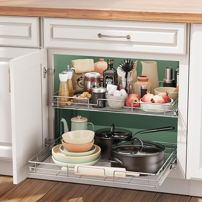 LOVMOR 2 Tier Individual Pull Out Cabinet Organizer 25½" W x 21½" D, Slide Out - Image 5
