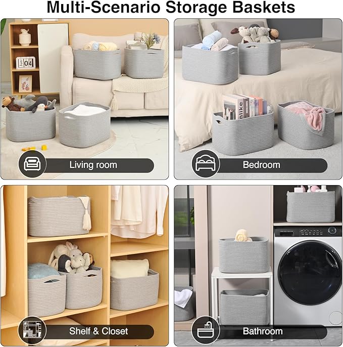 Storage Baskets for Organizing & Shelves, Woven Cotton Rope Organization Bins - Image 5