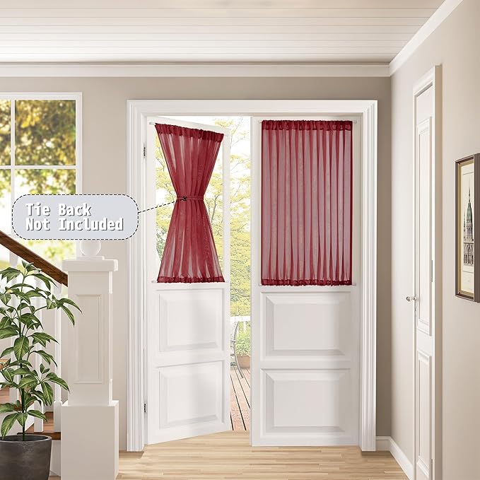 Tollpiz Sheer Door Curtains Closet Linen Textured Curtain Sheers Doorway Light - Image 2