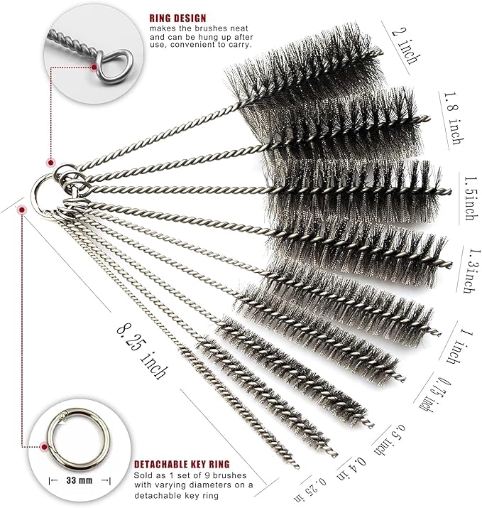 Pipe Cleaning Brush Set Stainless Steel Bristles, Stainless Steel Pipe Brush - Image 2