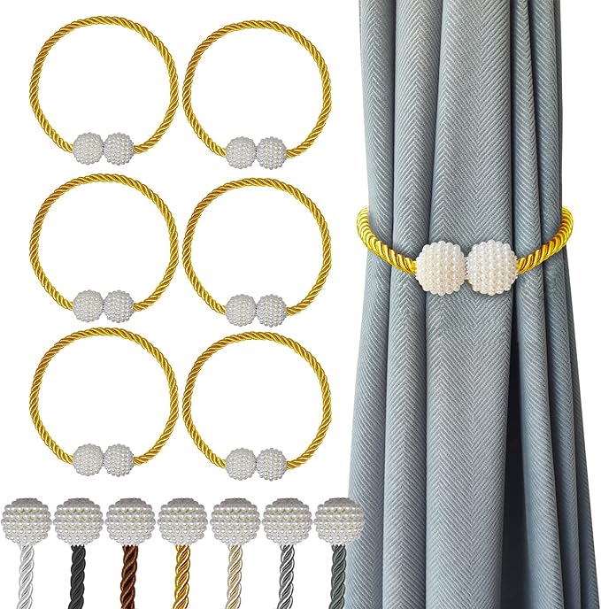 Hion Magnetic Curtain Tiebacks Golden 6 Pack, Curtain Tiebacks Buckles by Hion