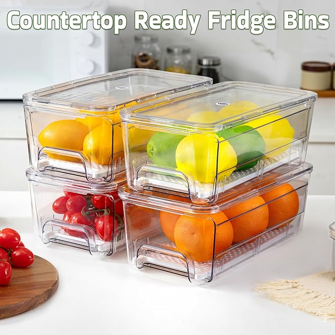 4 Pack Fridge Organizer Drawers, Stackable Pantry Organizers and Storage - Image 4