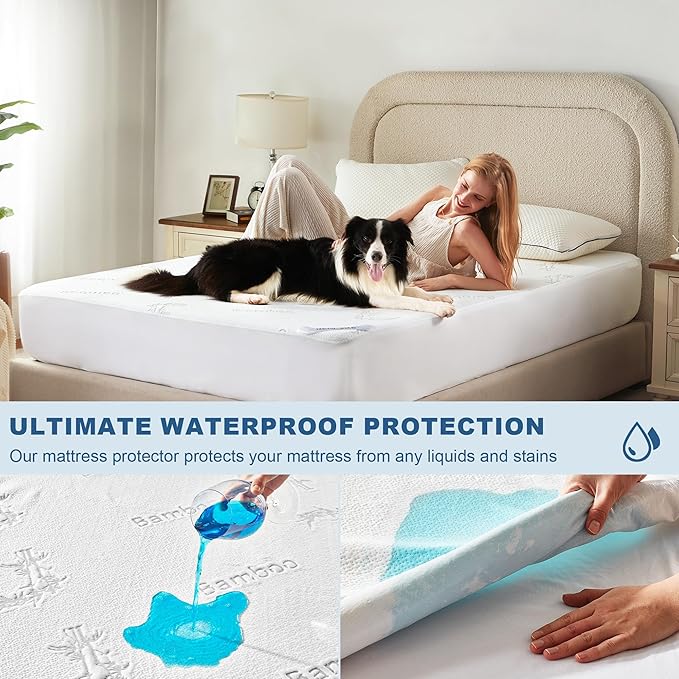 Waterproof Full Size Mattress Protector, Mattress Pad Fitted 6-15" Deep Pocket - Image 2