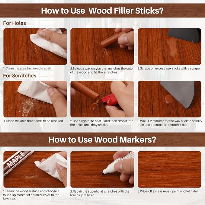 12 Colors Wood Filler Sticks Furniture Markers, Wood Floor Scratch Repair Kit - Image 4