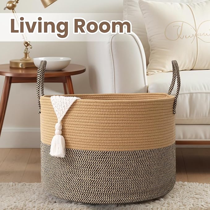Woven Blanket Basket, 65L Large Rope Storage Bin - Image 5