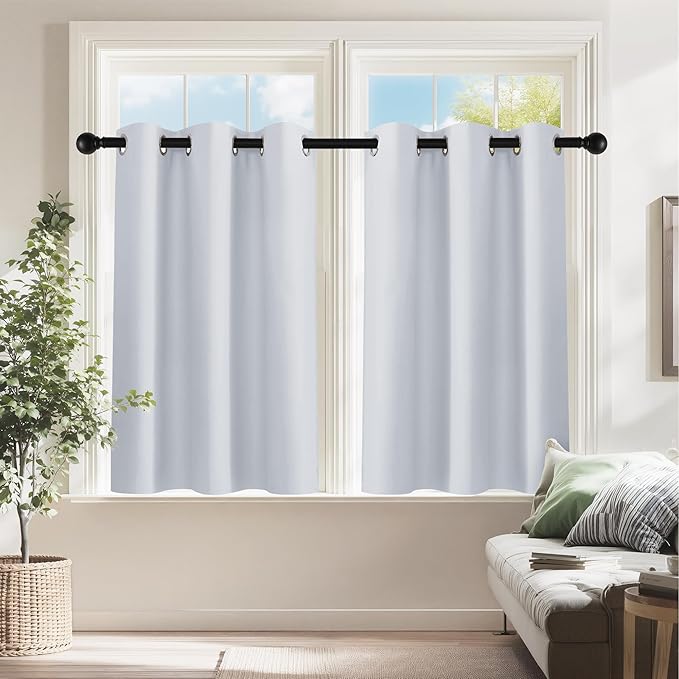 PONY DANCE White Kitchen Curtains 24 Inch Length, Room Darkening Panels Rod by PONYDANCE