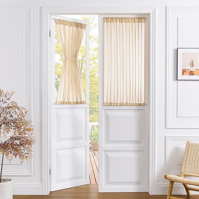 Tollpiz Short Sheer Door Curtains Closet Linen Textured Curtains Sheer Doorway by Tollpiz