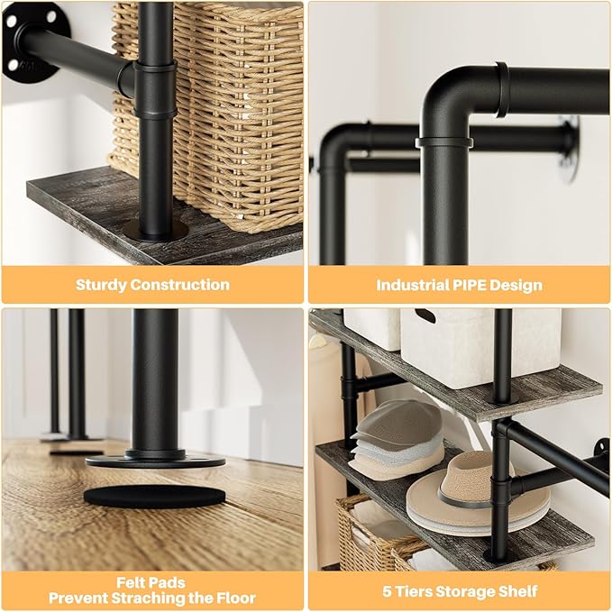 Aheaplus Industrial Pipe Clothing Rack, Reversible 6.42FT Clothes Rack - Image 4