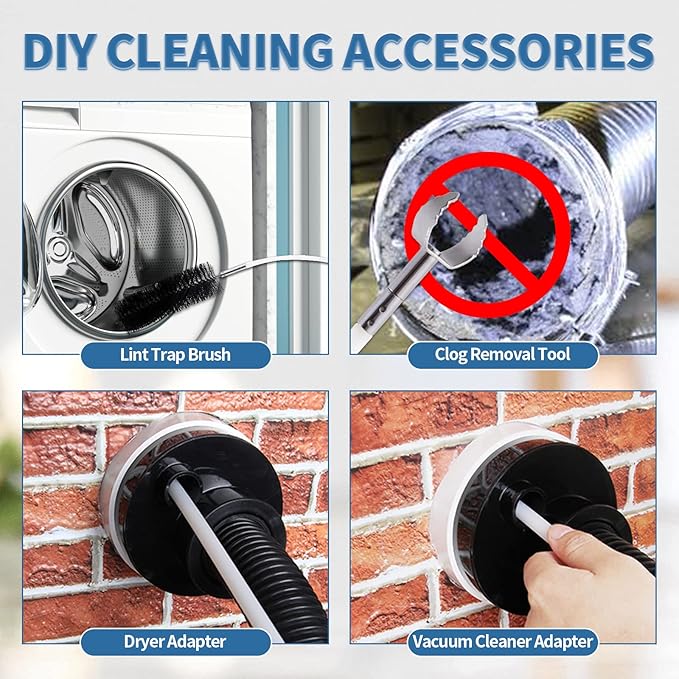 Bluesea 7 Pieces 30 Feet Dryer Vent Cleaner Kit, Reinforced Nylon Dryer Vent - Image 3