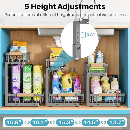 1 Packs 2 Tier Grey Under Sink Organizer, Under Sink Organizers and Storage - Image 2