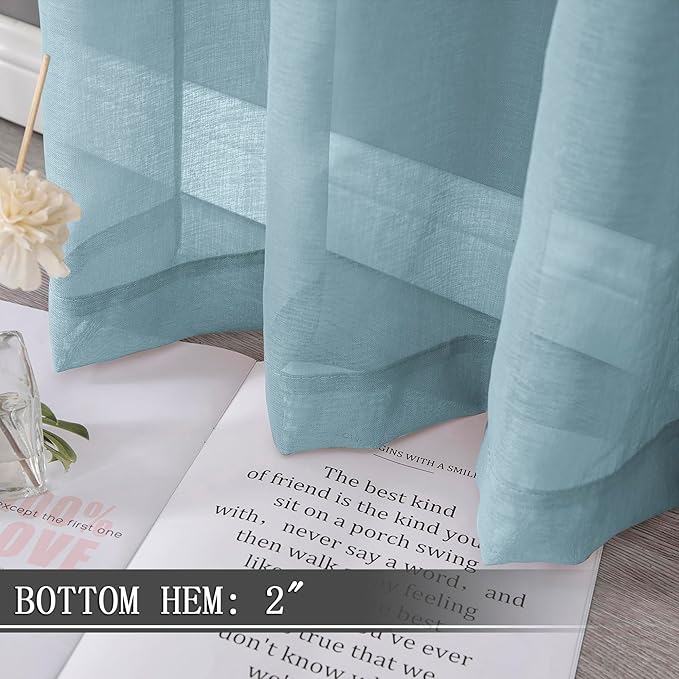 Tollpiz Short Sheer Curtain Living Room Linen Textured Curtains Sheer Light - Image 4