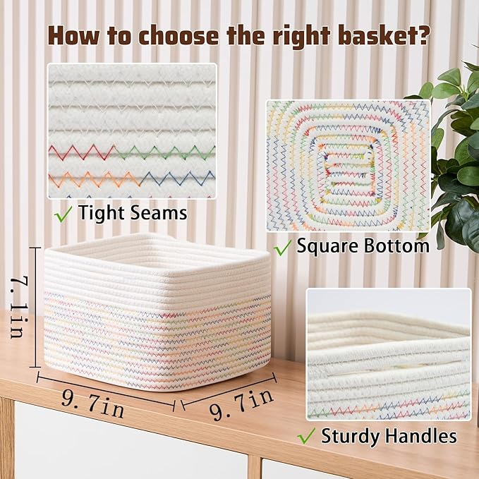Small Organizing Baskets for Cubes Shelf, 9.7x9.7x7.1 Inch Rope Woven Storage - Image 2