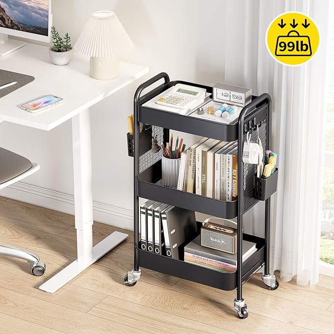 TOOLF 3 Tier Rolling Cart Storage Organizer, Metal Rolling Utility Car - Image 2