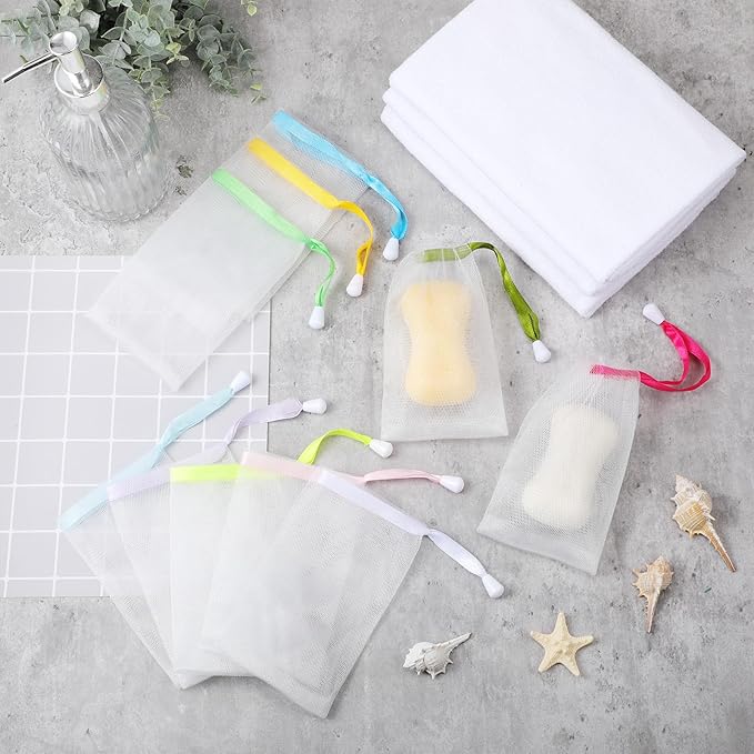 Sunnyray 50 Pcs 10 Colors Soap Bag Soft Handmade Soap Bubble Mesh Bags - Image 5
