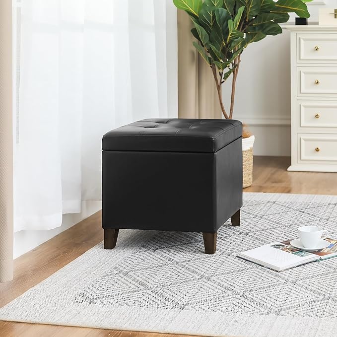 Adeco Faux Leather Storage Ottoman Bench - Image 4
