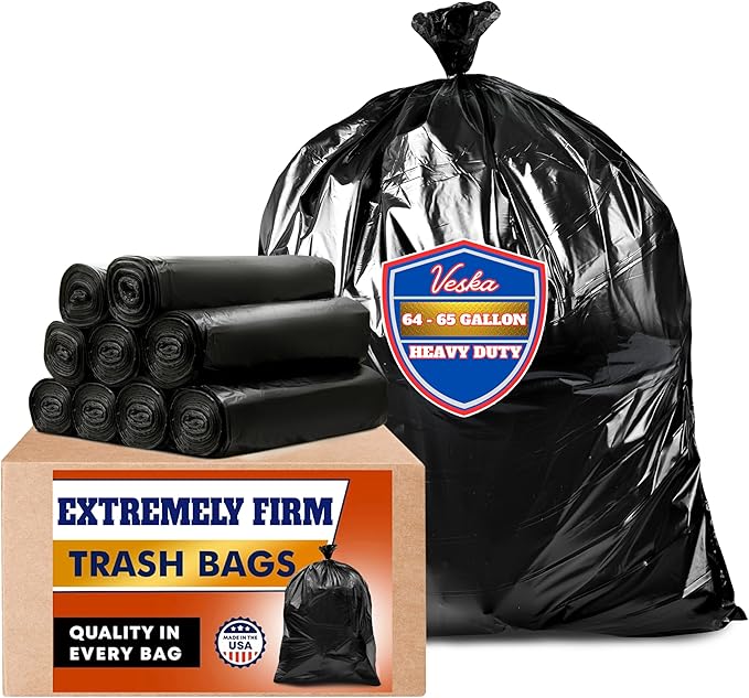 Veska 65 Gallon Trash Bags Heavy Duty | 120 Count | 64 Gallon Trash Bags by Veska