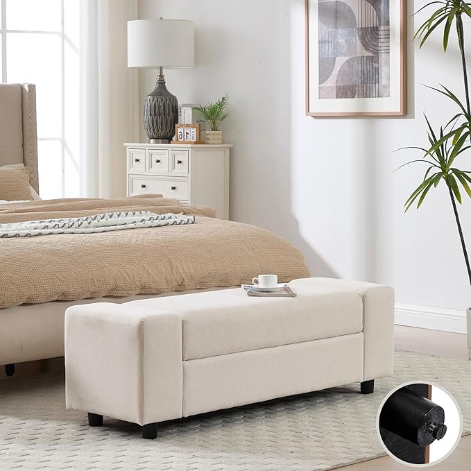 Storage Ottoman Bench, 55 Inch End of Bed Linen Bench - Image 6