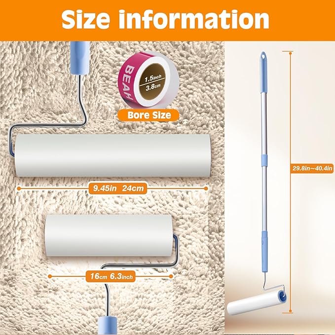 Large Lint Rollers for Pet Hair Extra Sticky, 9.45''/6.3"Pet Hair Removal Tool - Image 3