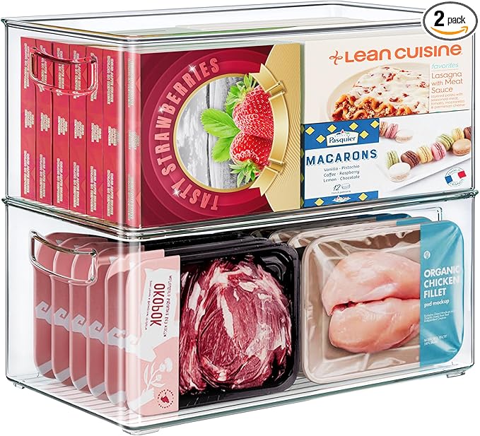 2 Pack Clear Freezer Organizer Bins Stackable Storage Bins by HEYUZB