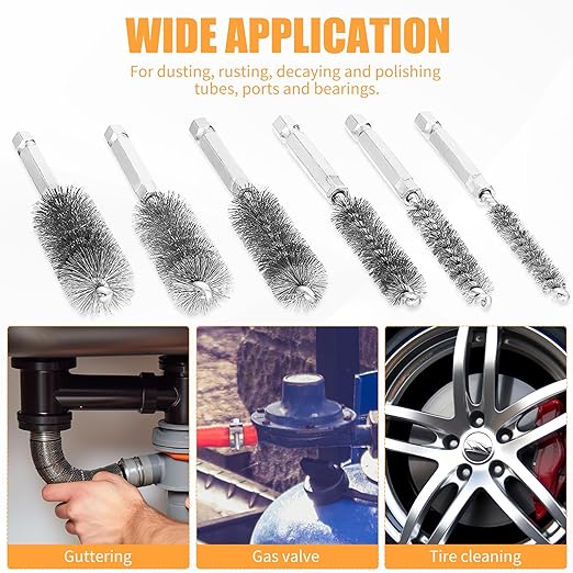6Pieces Wire Brush Drill Bore Cleaning Brushes Set, - Image 5