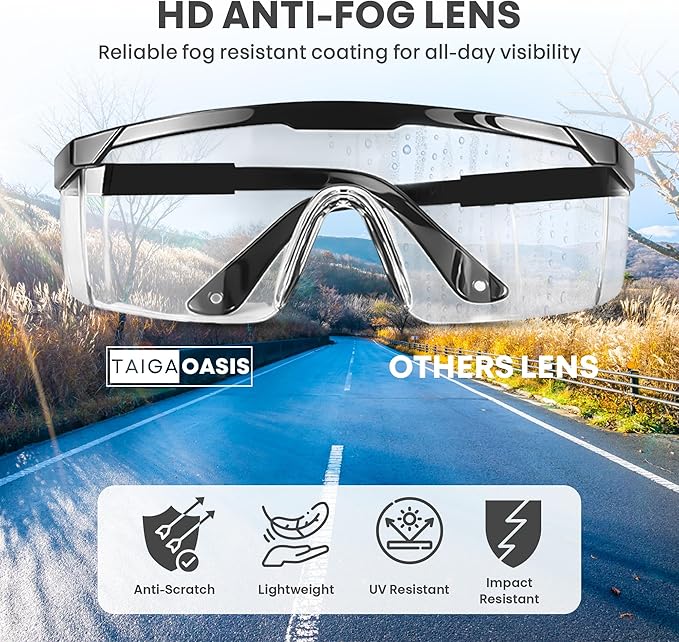 Safety Glasses, Full Coverage Lens, Built-in Brow Guard, UV Resistant, - Image 4