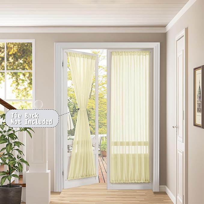 Tollpiz Sheer Door Curtain Closet Linen Textured Curtains Sheer Doorway Light - Image 2