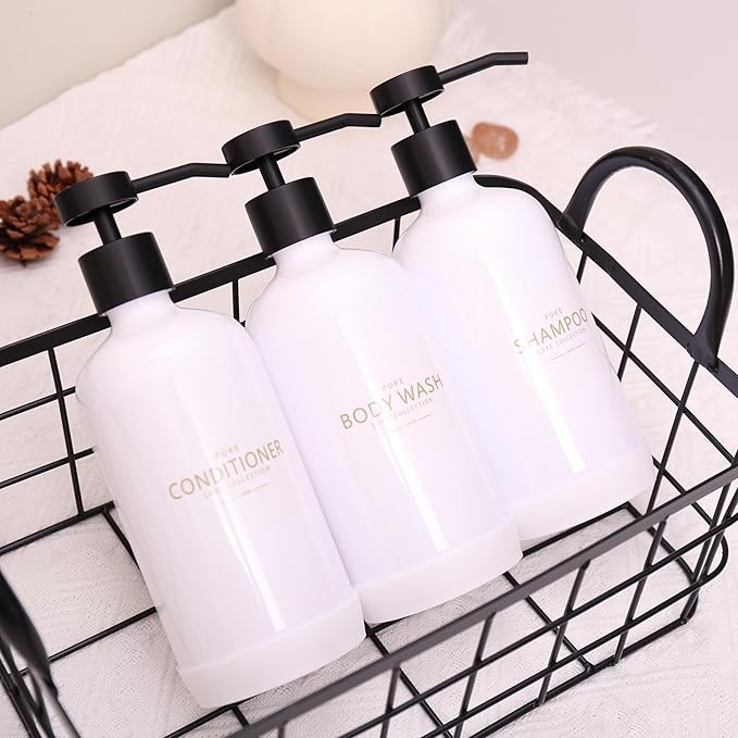 Shampoo and Conditioner Dispenser Set of 3, Refillable 21oz Shampoo Bottles - Image 5