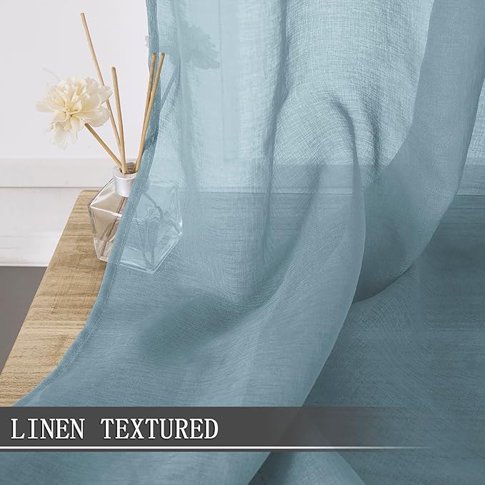 Tollpiz Sheer Curtains Living Room Linen Textured Curtain Sheers Light - Image 2
