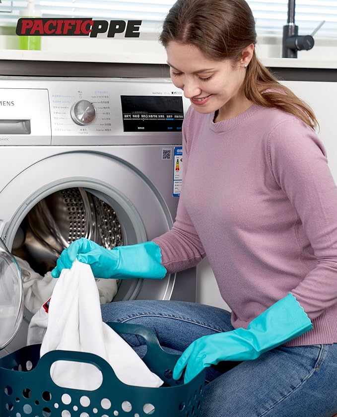 PACIFIC PPE 4 Pairs Reusable Dishwashing Cleaning Gloves, Cotton Liner - Image 7